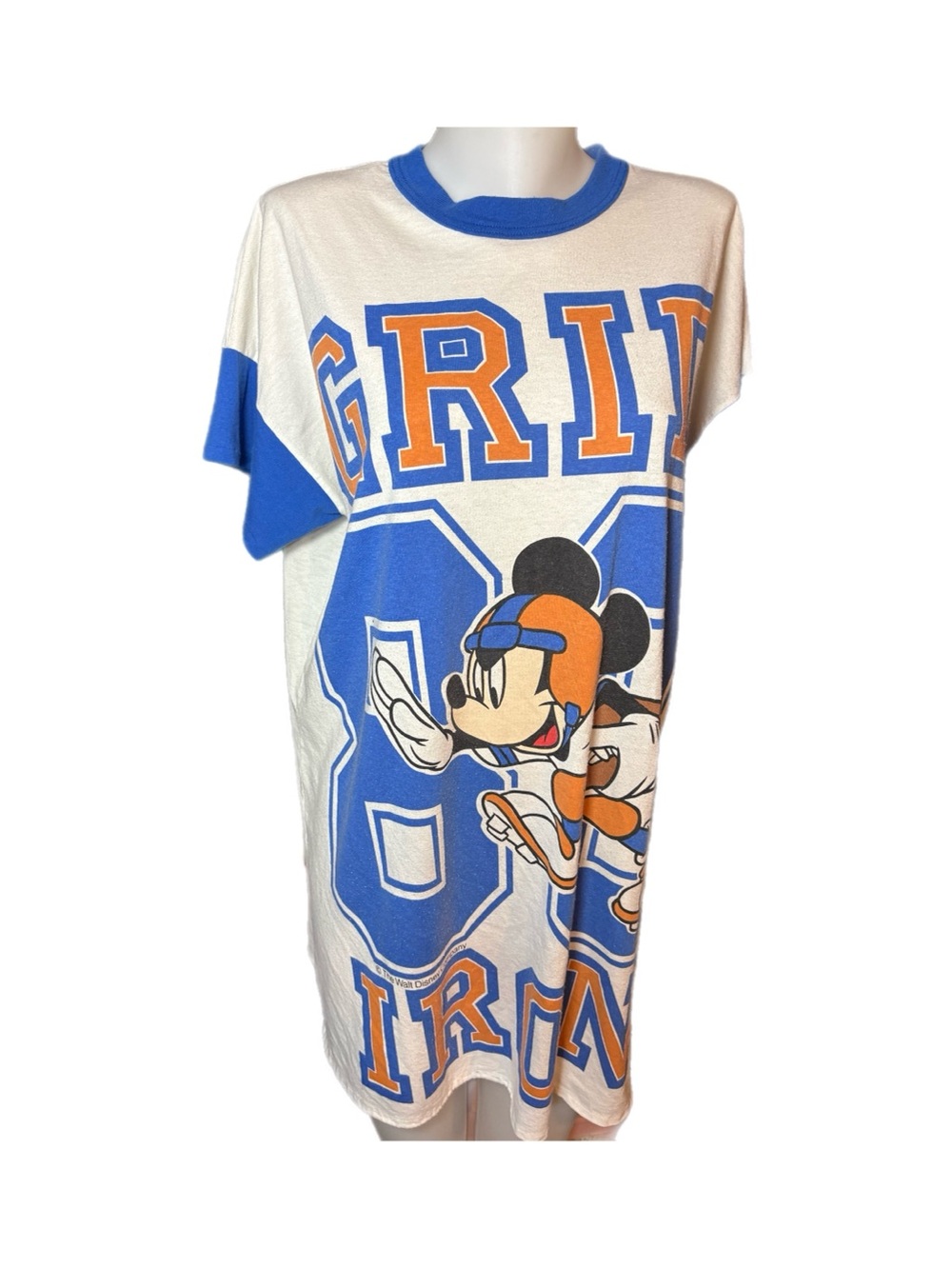 Vintage 80s/90s Disney Mickey Mouse Ringer Sleep Shirt Nightgown Oversized Blue